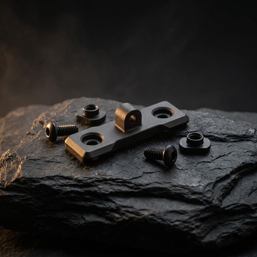 Compact machined aluminium M-LOK bipod mounting adapter on dark slate - Magpul bipods and mounts