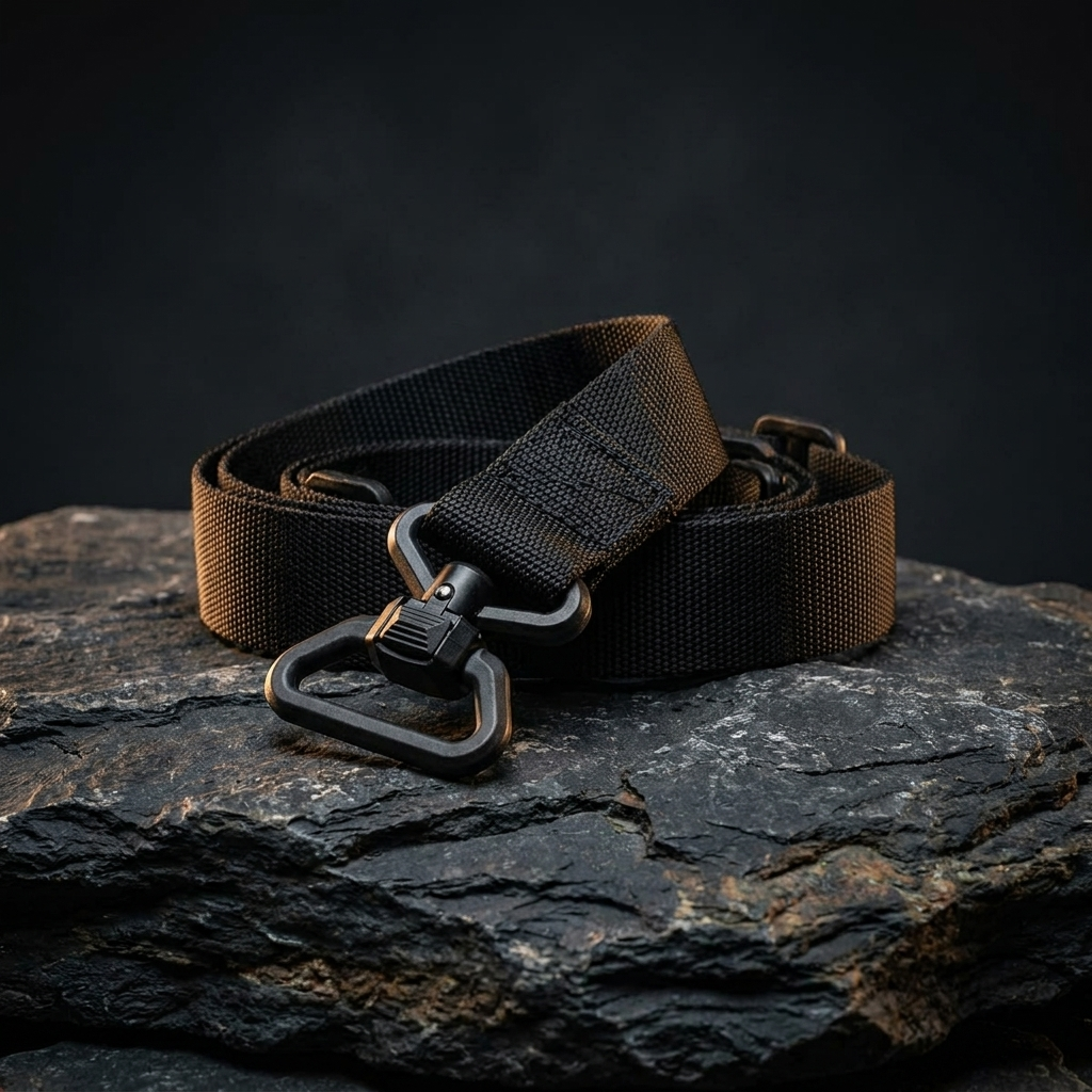 Quick-detach sling swivel with coiled nylon rifle sling on dark slate - Magpul slings and sling mounts