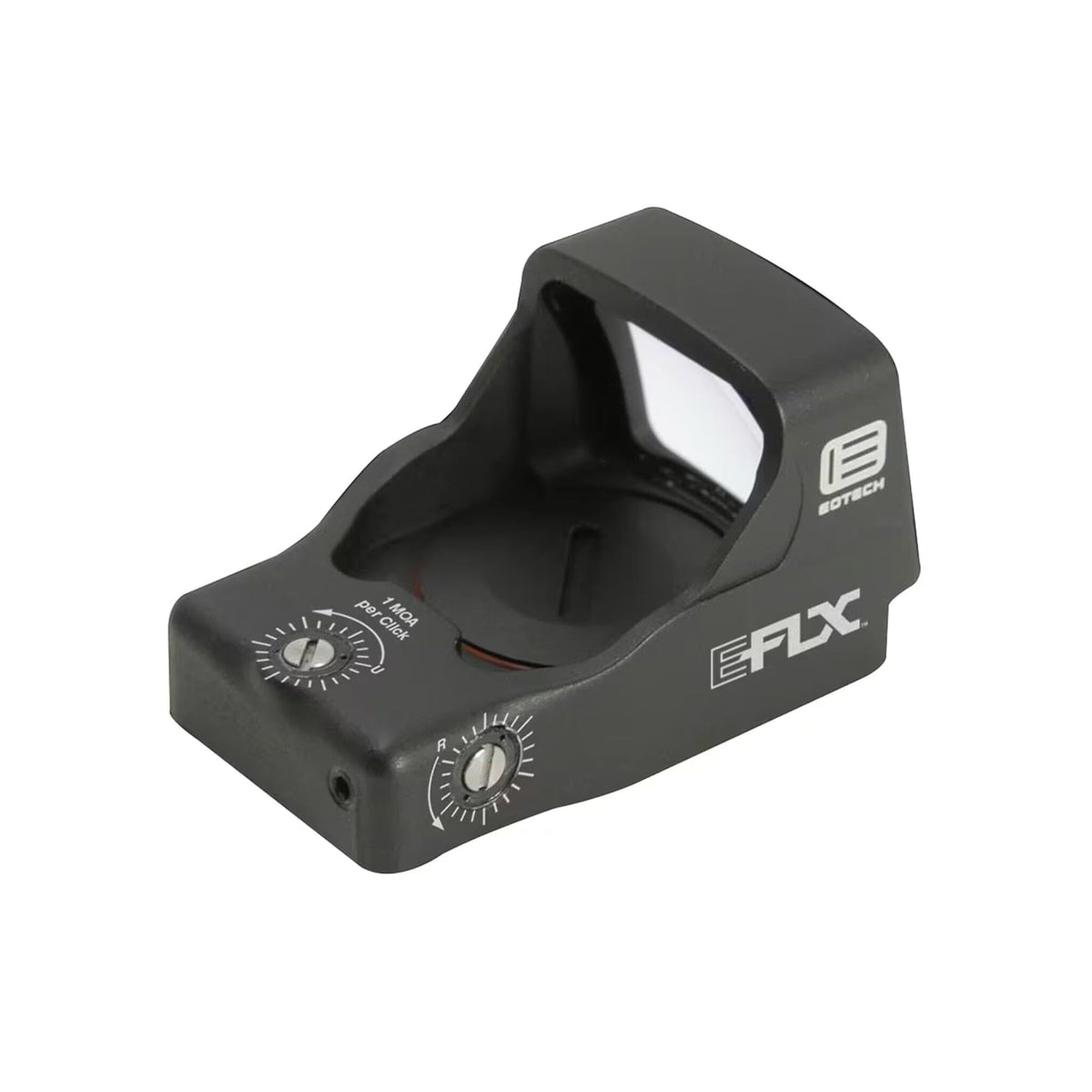 EOTech EFLX 6 MOA in black with the top-loading CR2032 tray set into the housing