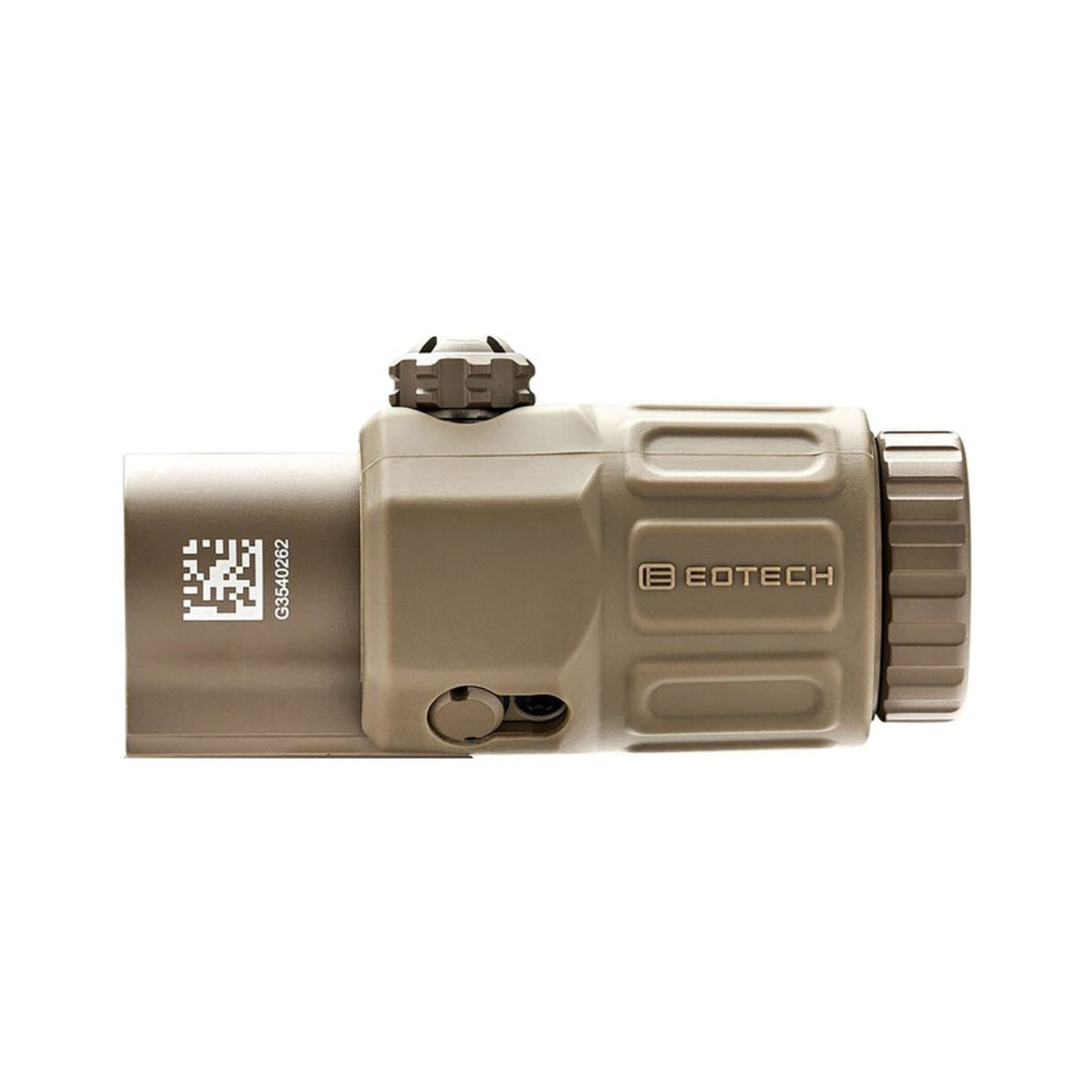 EOTech G33 3x magnifier in tan with its fast-focus eyepiece and 2.2 in eye relief