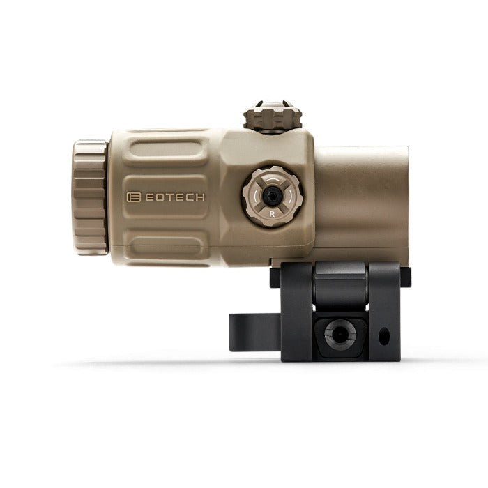 EOTech catalogue image of the Tan G33 3x magnifier and STS mount assembly, 4 in long and 10.6 oz