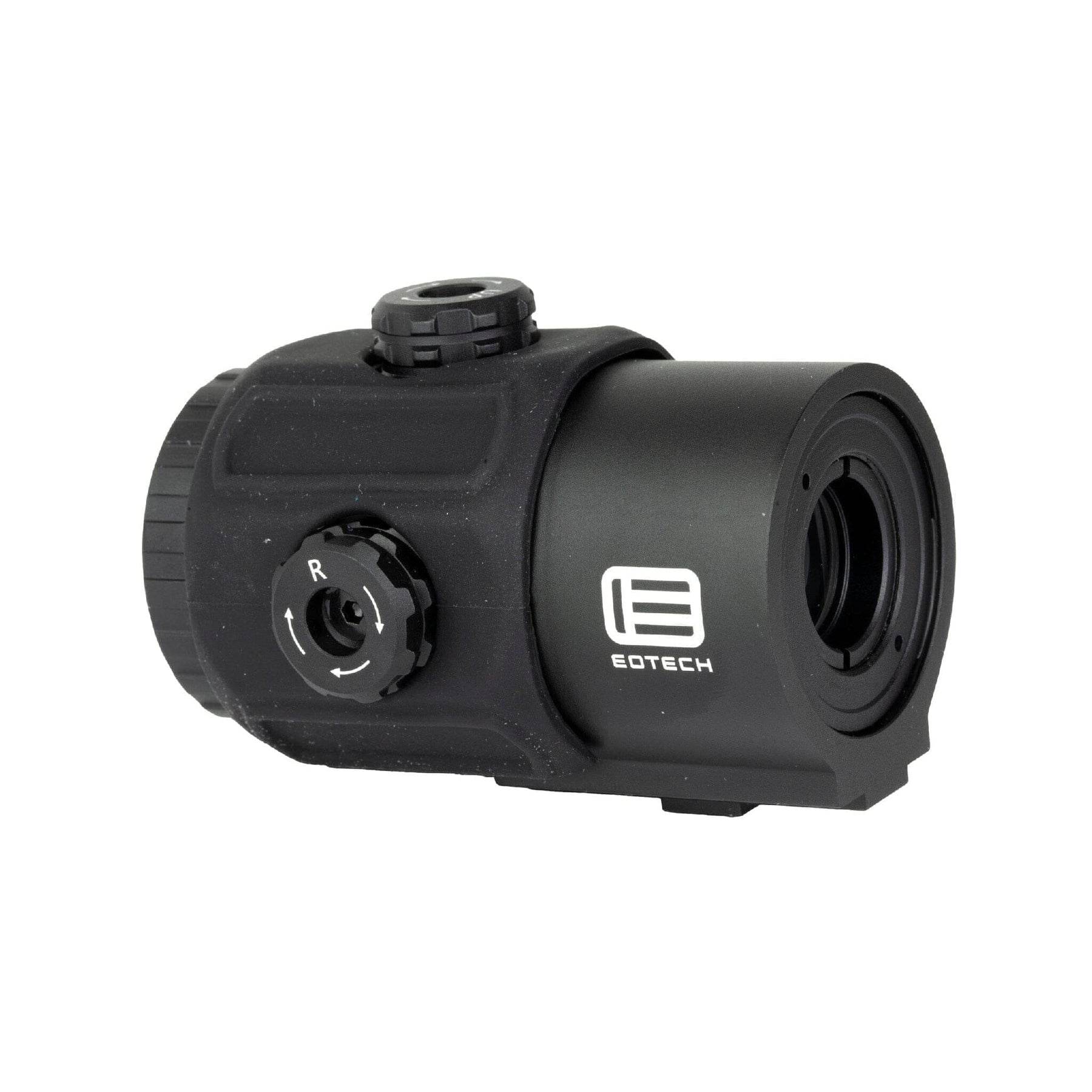 EOTech G43 3x magnifier in black showing the tool-free windage and elevation adjustment
