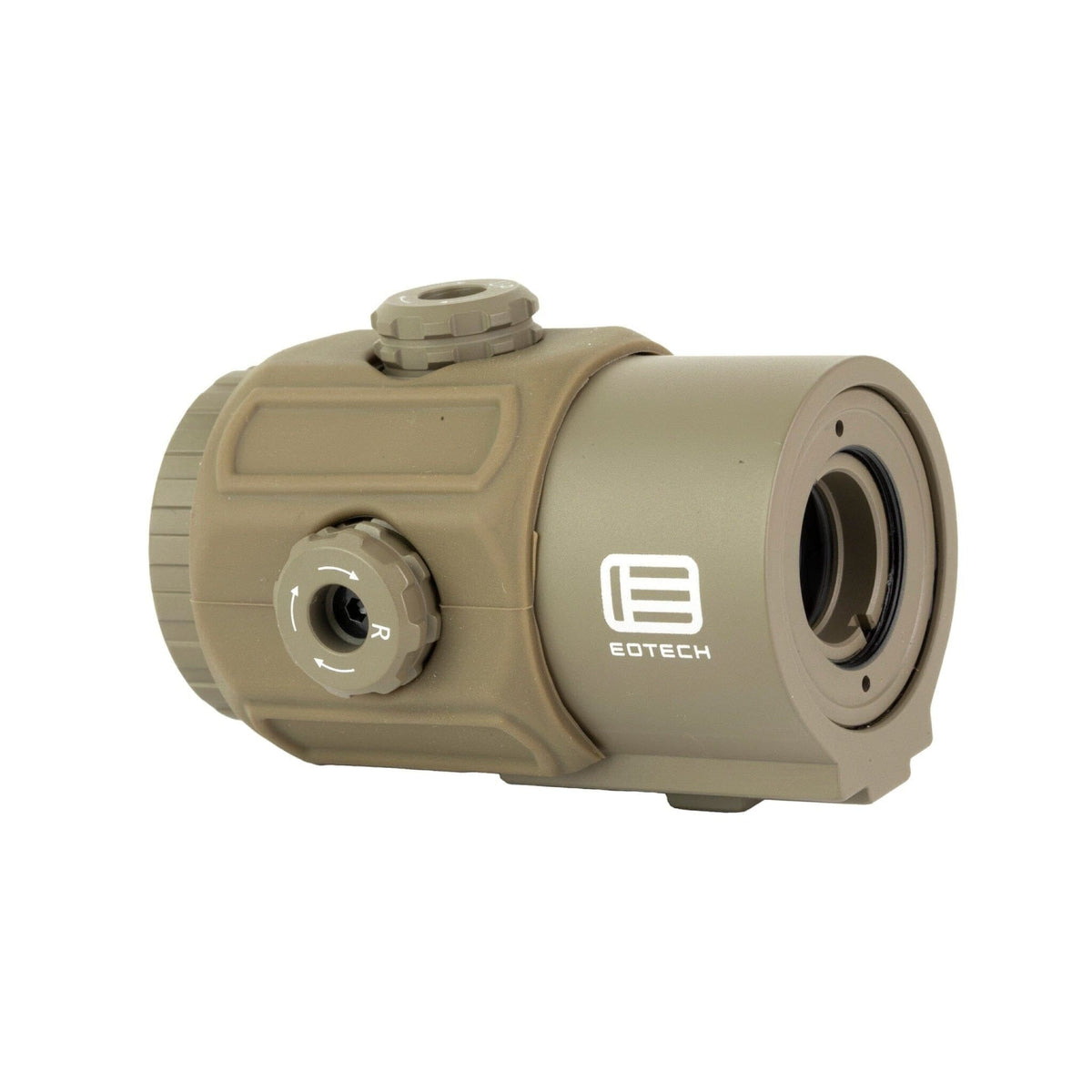 EOTech G43 3x magnifier in Tan showing the tool-free vertical and horizontal adjustment