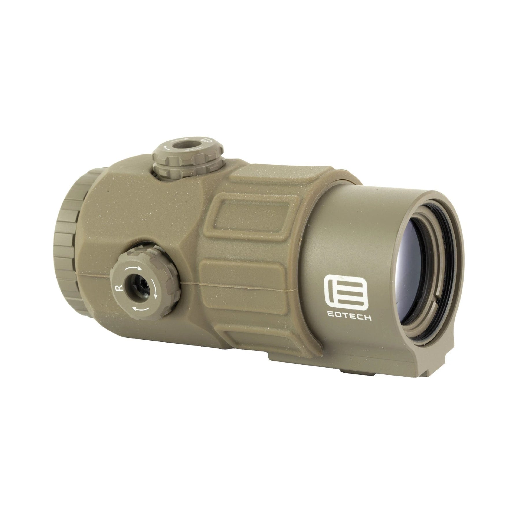 EOTech G45 5x magnifier in Tan with windage and elevation adjustment for aligning the image