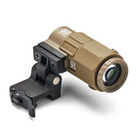 EOTech G45 magnifier in Tan with tool-free windage and elevation adjustment behind a holographic sight