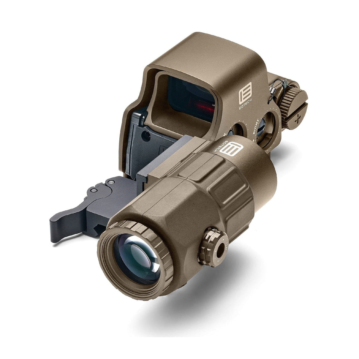 EOTech HHS VIII Tan kit with the G33 magnifier carried on its Switch-To-Side quick-detach mount