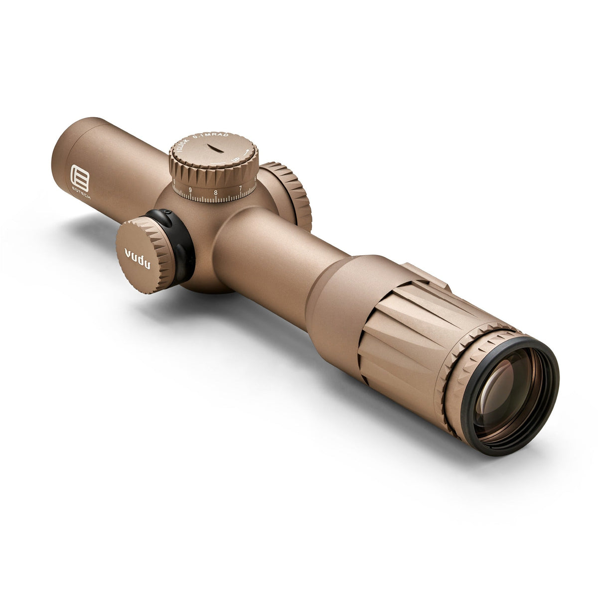 EOTech Vudu 1-10x28 LPVO in tan with its zero-resettable elevation and windage turrets