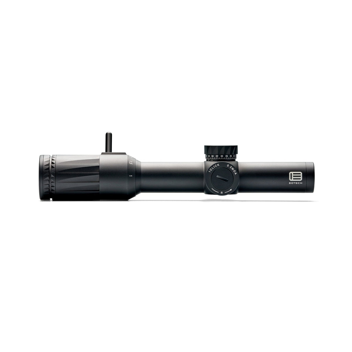 EOTech Vudu 1-6x24 SR1 MRAD rifle scope with its zero-resettable elevation and windage turrets