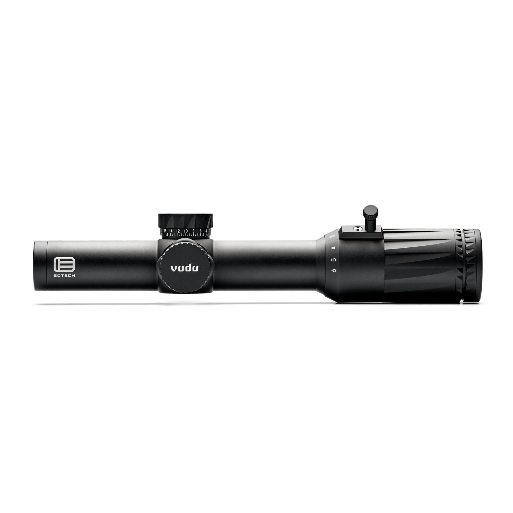 EOTech Vudu 1-6x24 first focal plane LPVO in black, part number VDU1-6FFSR2 with the SR2 reticle