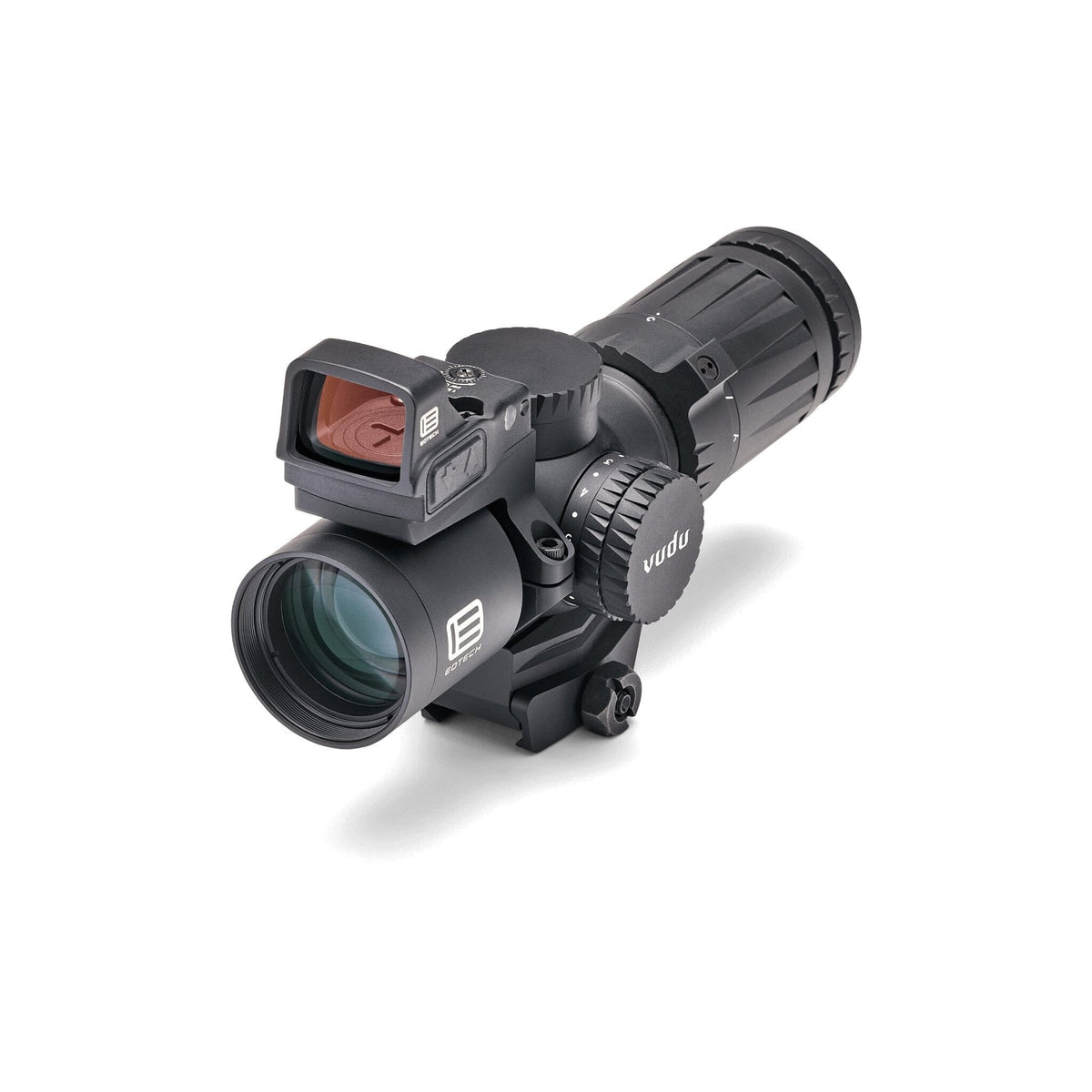 EOTech Vudu 3-9x32 HC1 MOA scope showing the capped 1/4 MOA windage and elevation turrets