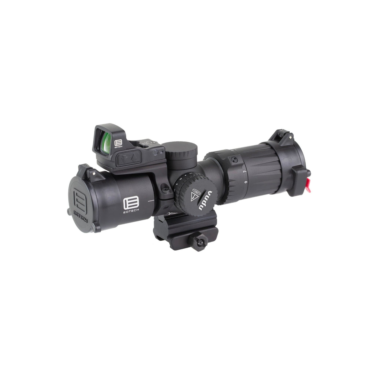 EOTech Vudu 3-9x32 second focal plane scope with the MD6 MOA reticle, supplied with an EFLX red dot