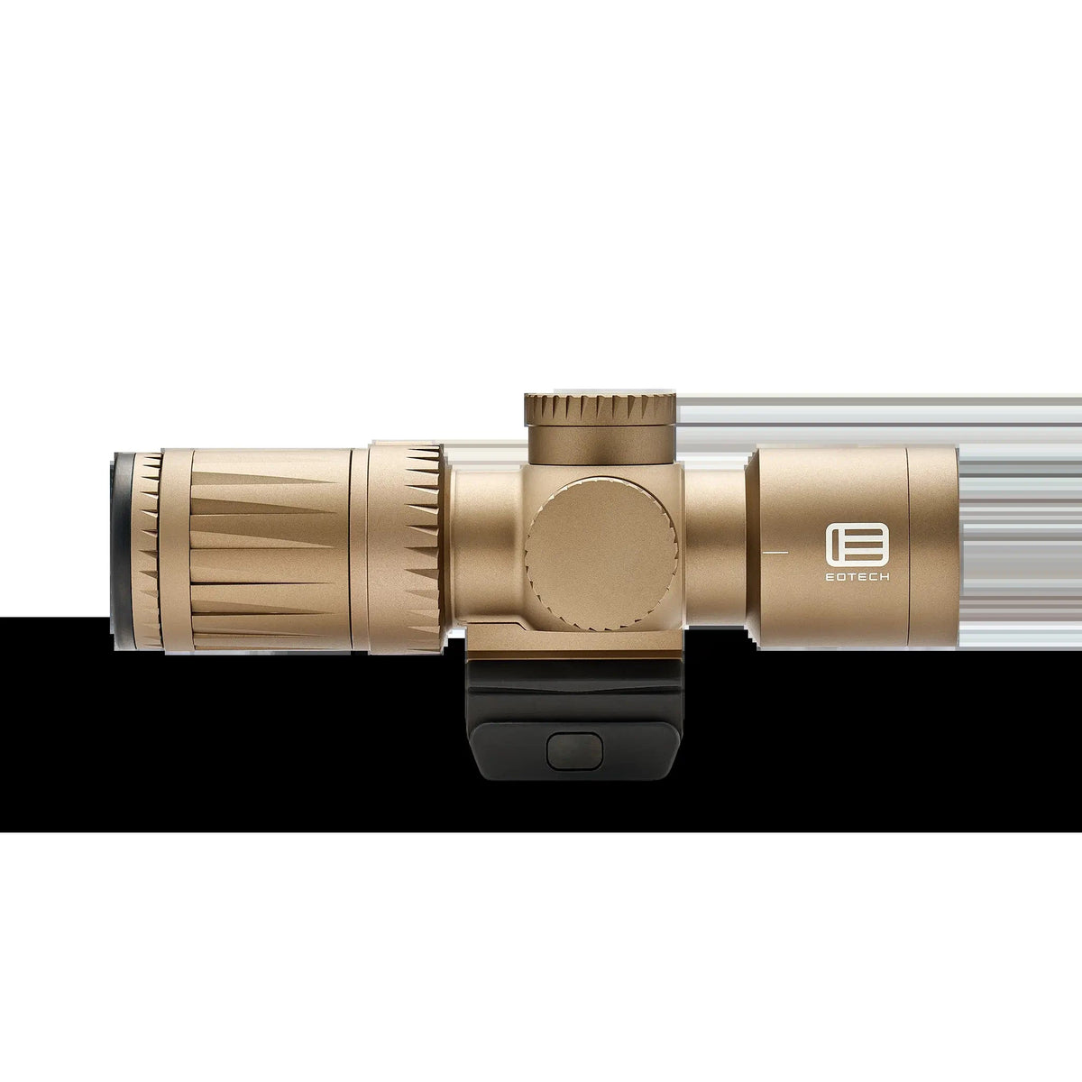 EOTech Vudu 3-9x32 in tan with its elevation and windage turrets and illumination control