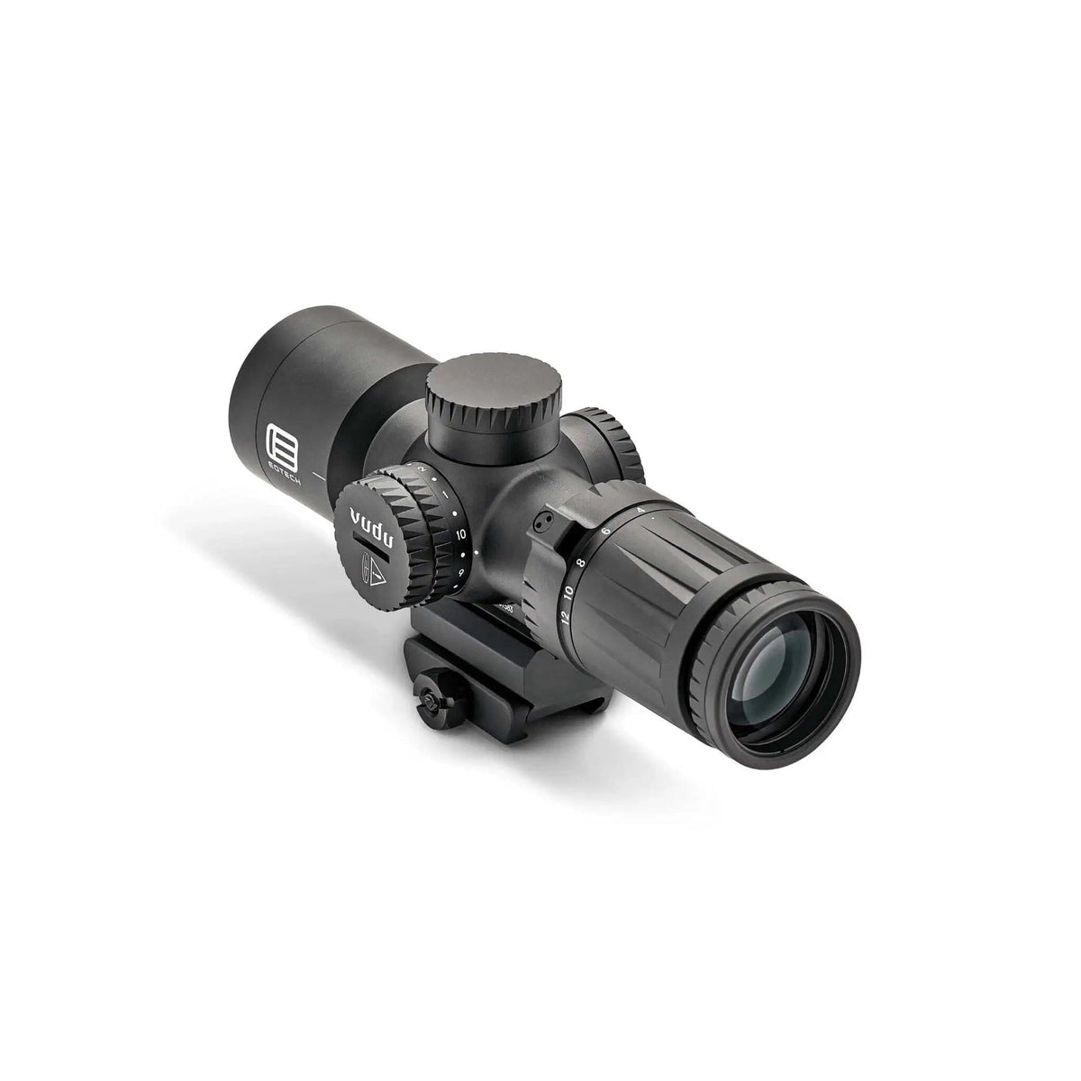 EOTech Vudu 4-12x36 MD5 scope in matte black showing the 36 mm objective bell