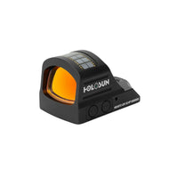 Holosun HE407C X2 green dot sight showing its single 2 MOA green aiming dot