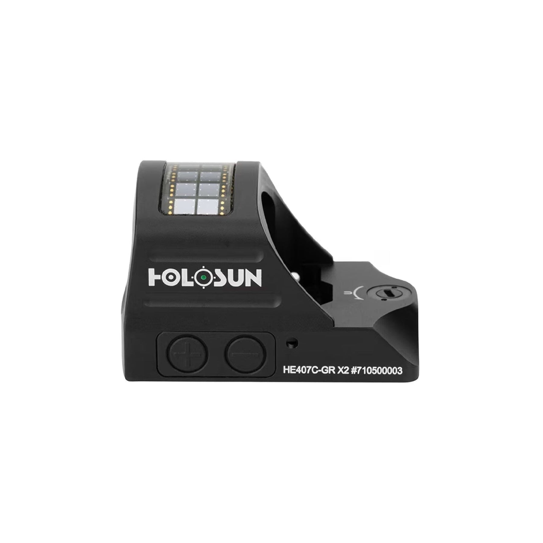 Holosun HE407C X2 green dot sight with an open emitter on the RMR footprint for direct slide mounting