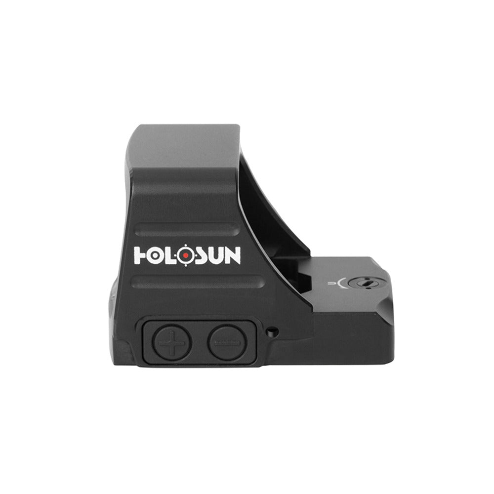 Holosun HE407COMP-GR-6 green dot sight photographed with no reticle illuminated in the window