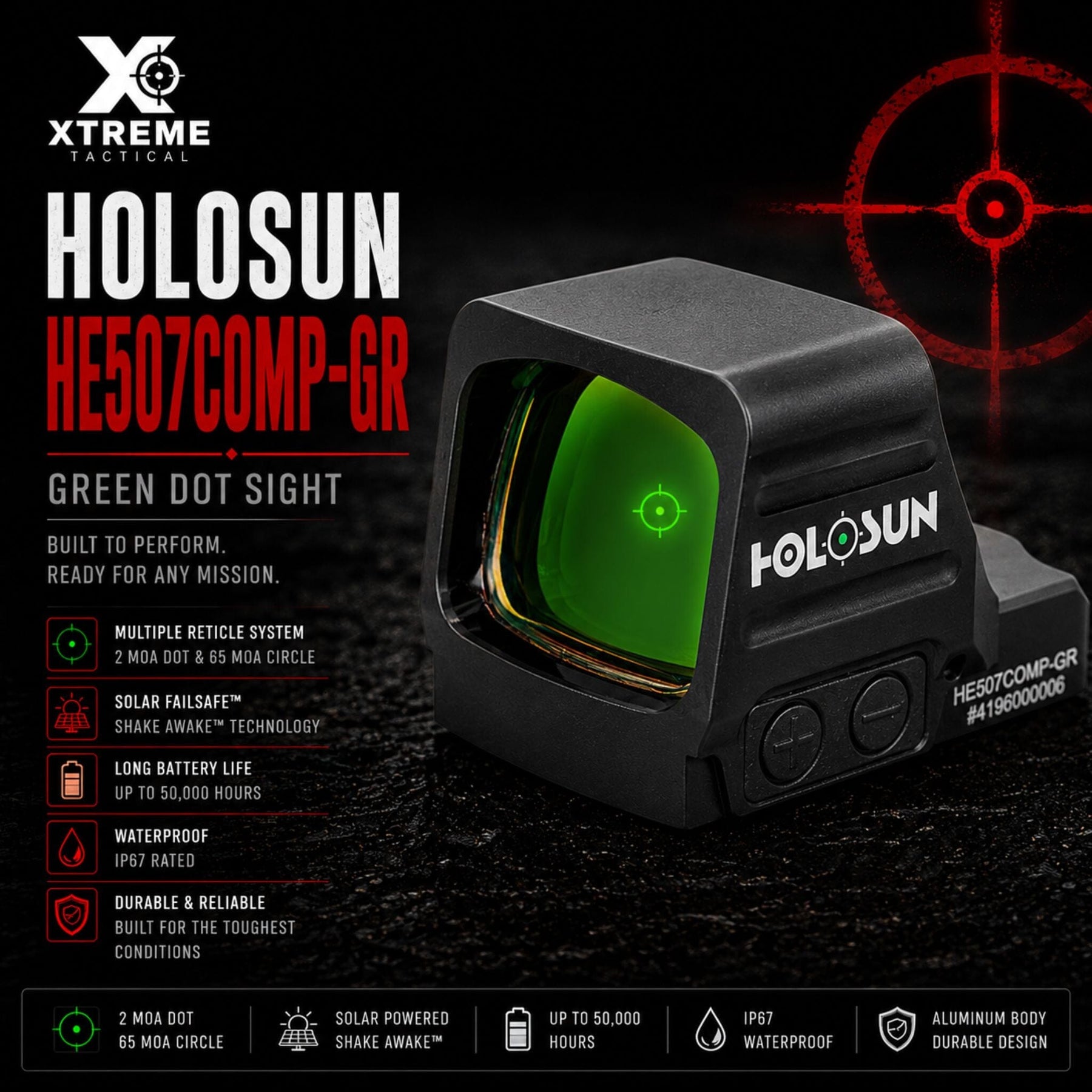 Holosun HE507COMP side-loading CR1632 battery tray, which keeps zero during a cell change