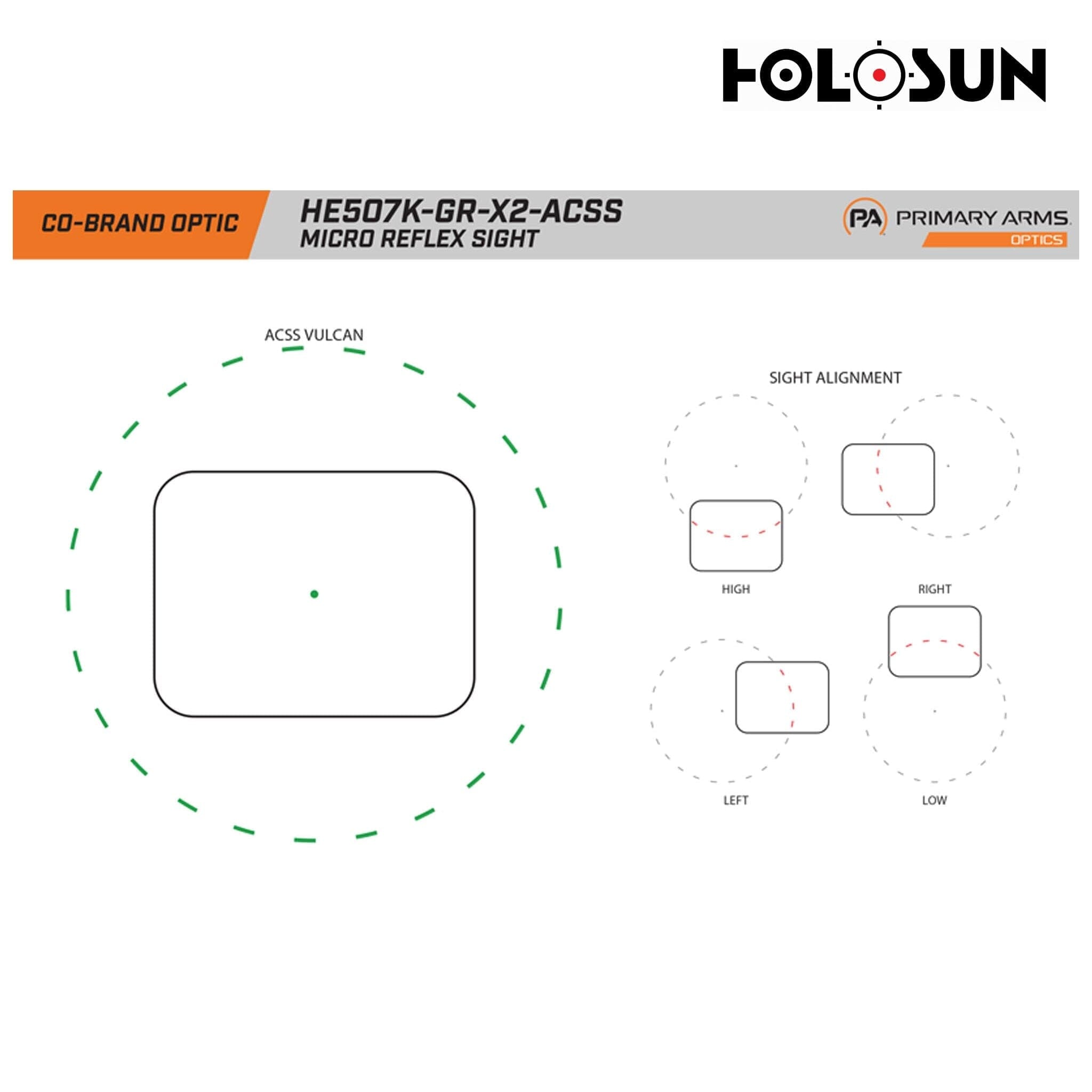 Holosun HE507K-GR-X2-ACSS Reflex Green Dot Sight – ACSS Vulcan Reticle Green Dot Sight Holosun 