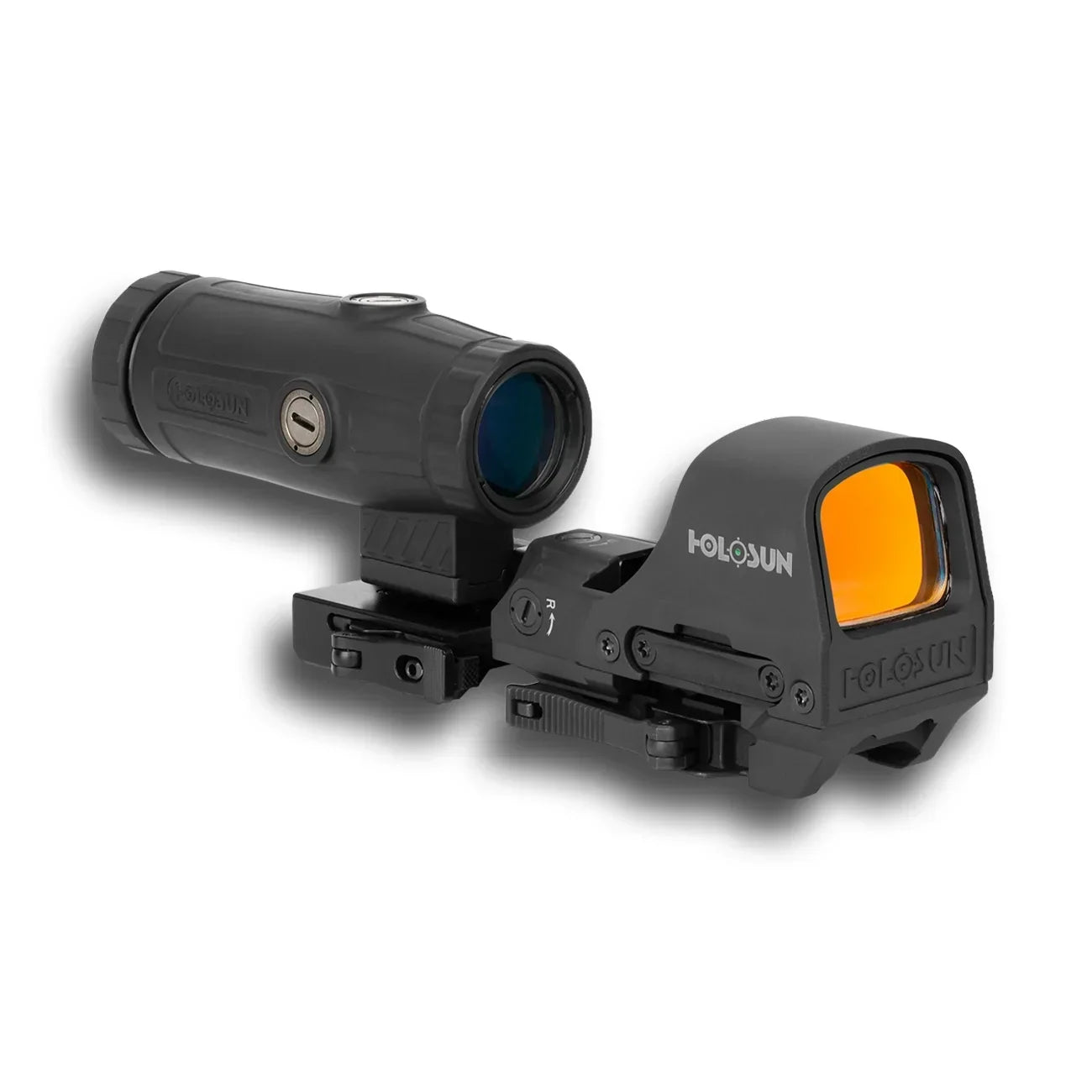 Holosun HE510C-GR green dot sight supplied with the HM3X 3x magnifier as a matched combo