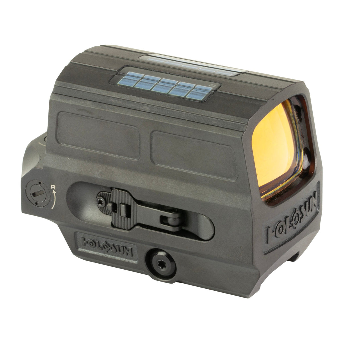 Holosun HE512T green dot sight showing the switchable dot, circle and circle-dot reticle options