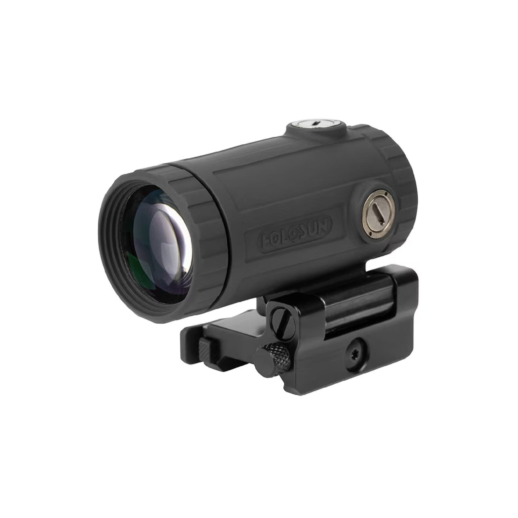 Holosun HM3XT 3x magnifier body finished in black, showing the dioptre and adjustment turrets