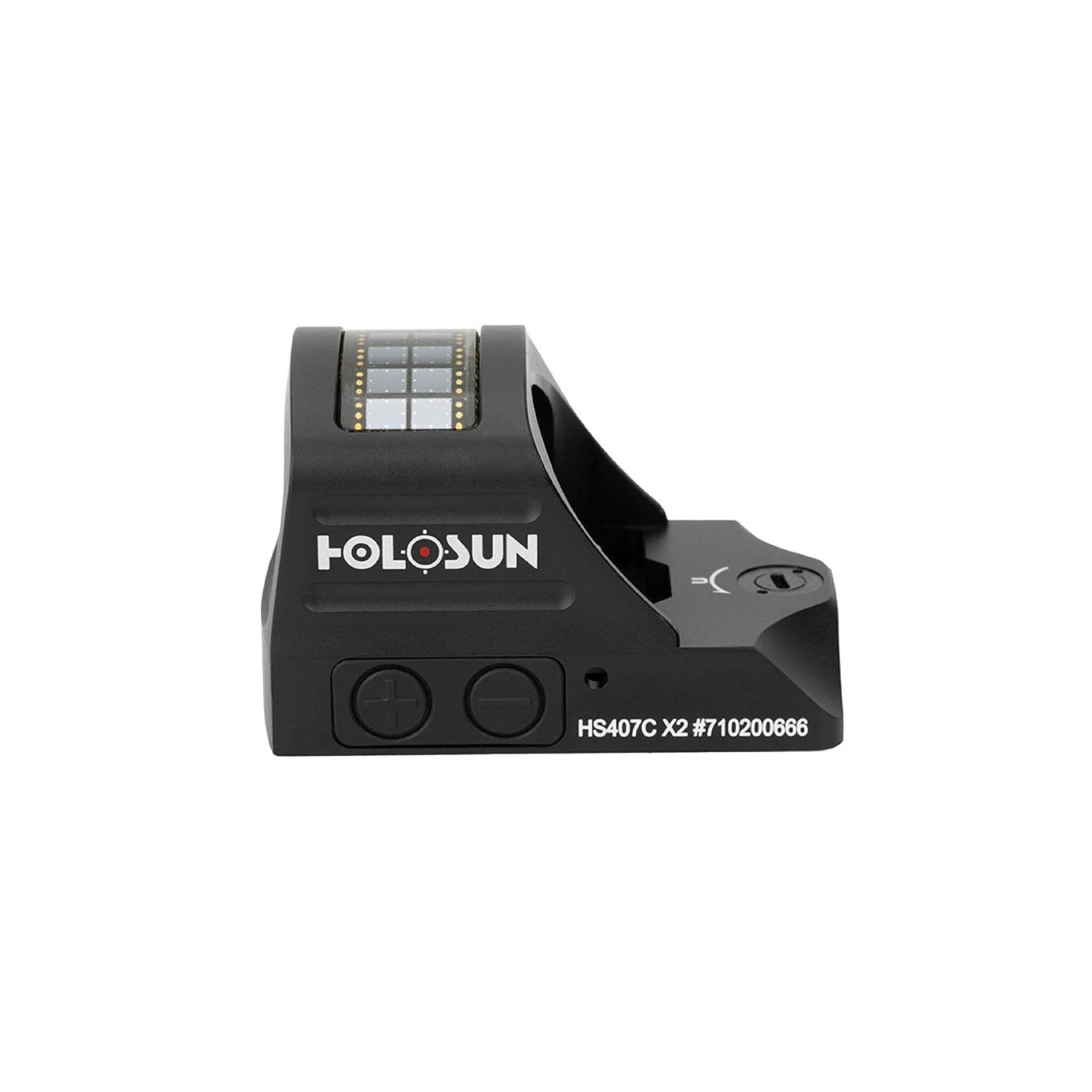 Holosun HS407C X2 red dot sight in its matte black 7075-T6 aluminium housing