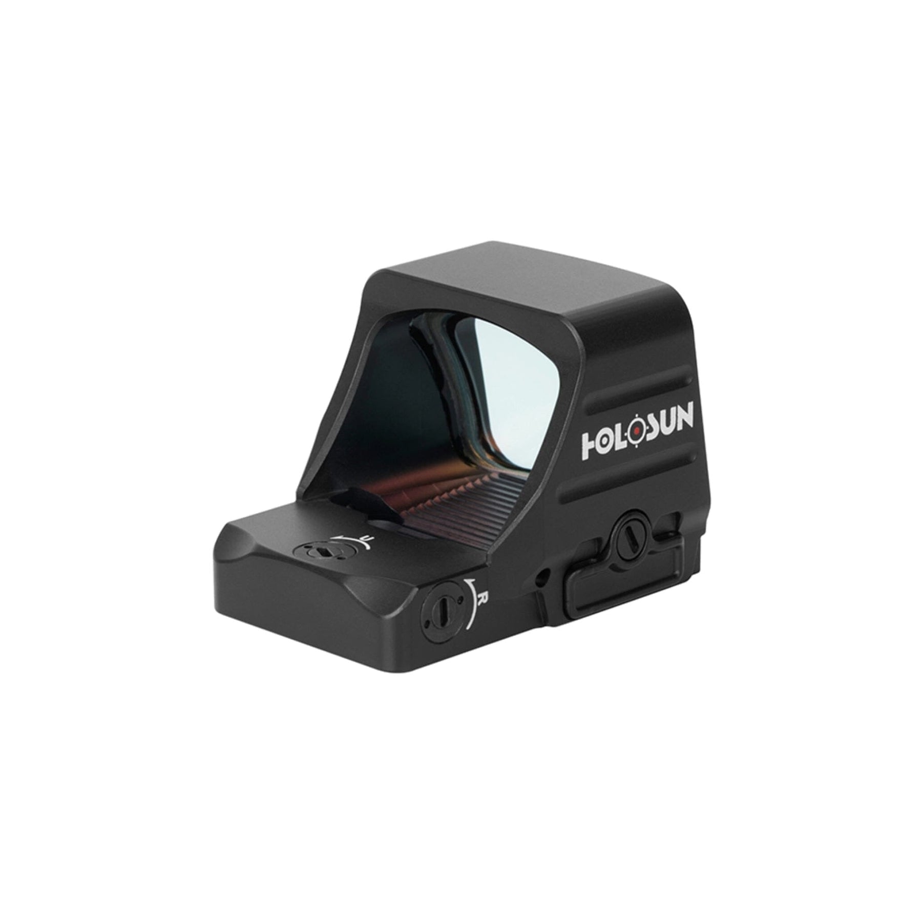 Holosun HS407COMP red dot sight showing the side-loading CR1632 battery tray