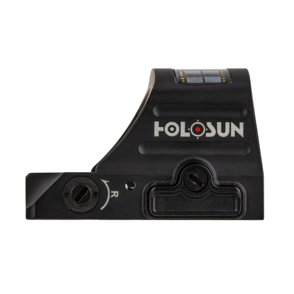 Holosun HS507C X2 ACSS Vulcan red dot sight showing the Solar Failsafe panel on the housing