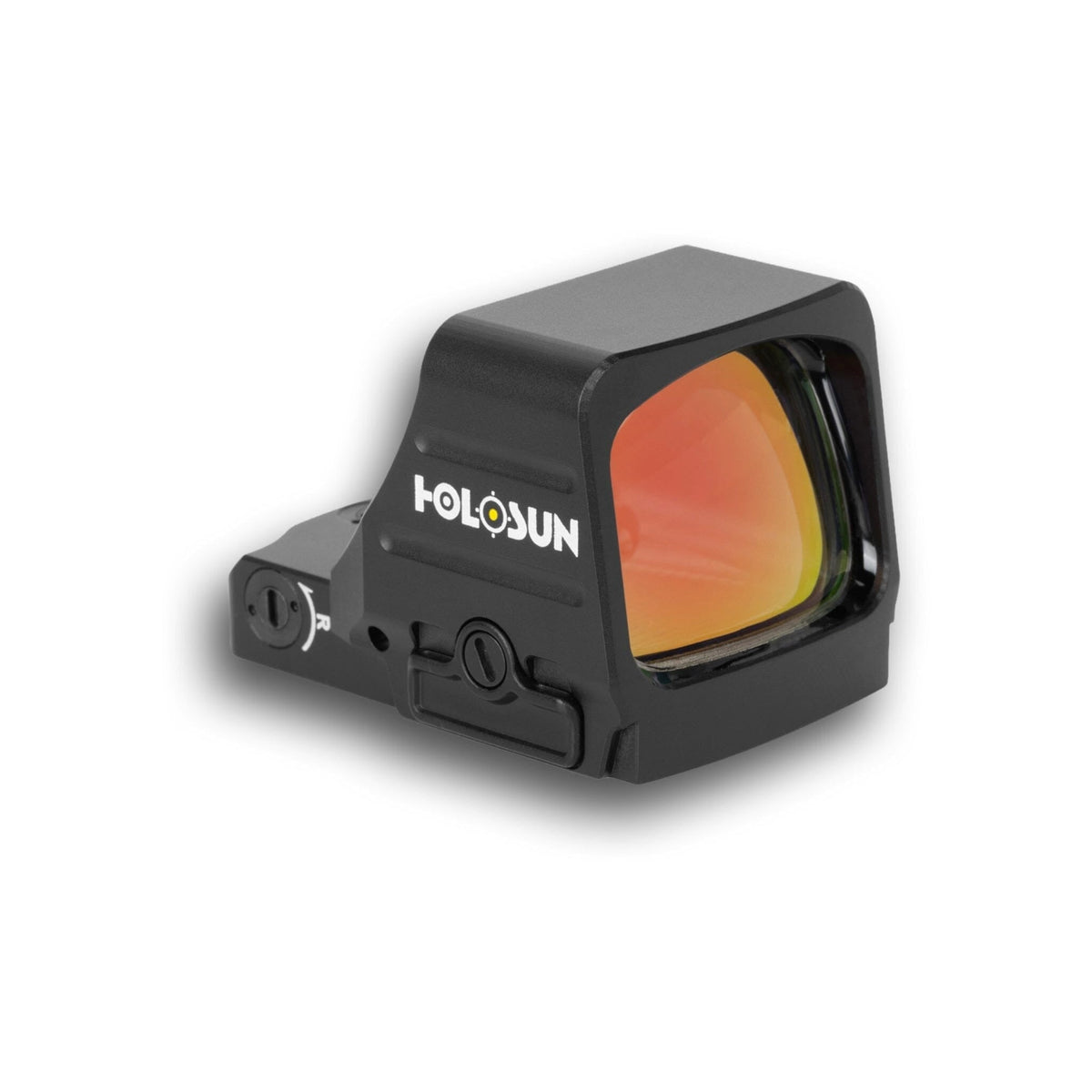 Holosun HS507COMP gold dot sight showing the Competition Reticle System dot and circle options