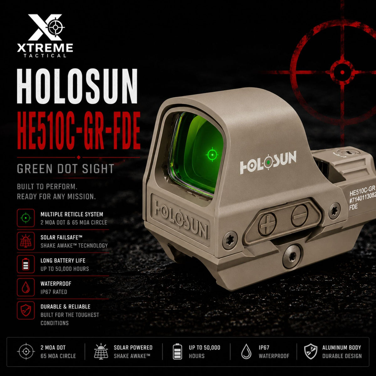 Holosun HS510C FDE with the switchable dot, circle or circle-dot Multi-Reticle System
