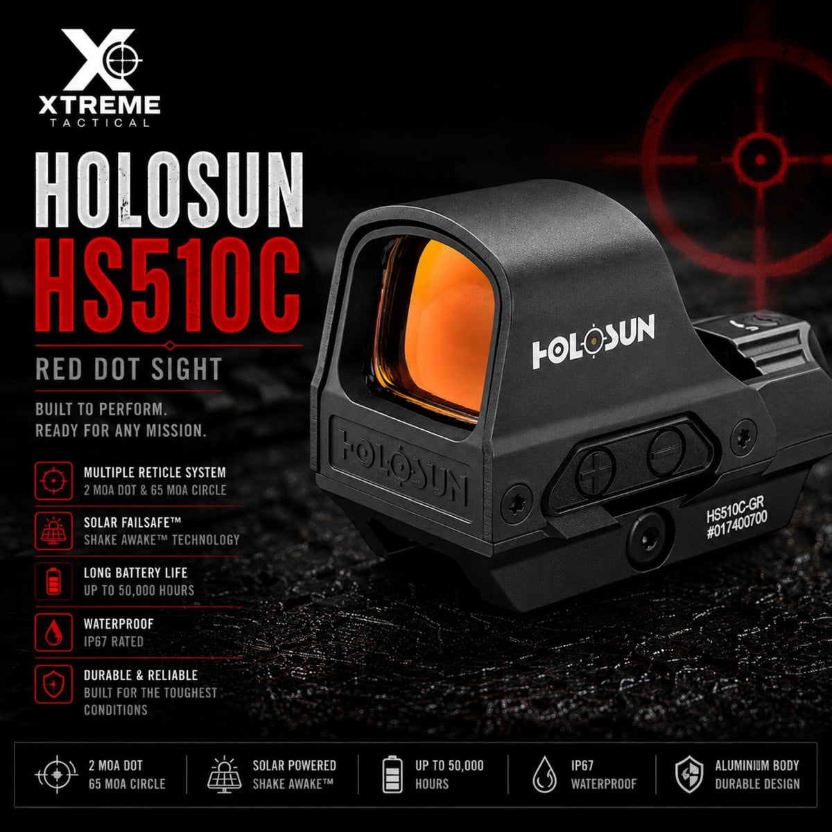 Holosun HS510C with its wide 0.91 by 1.26 inch open reflex window