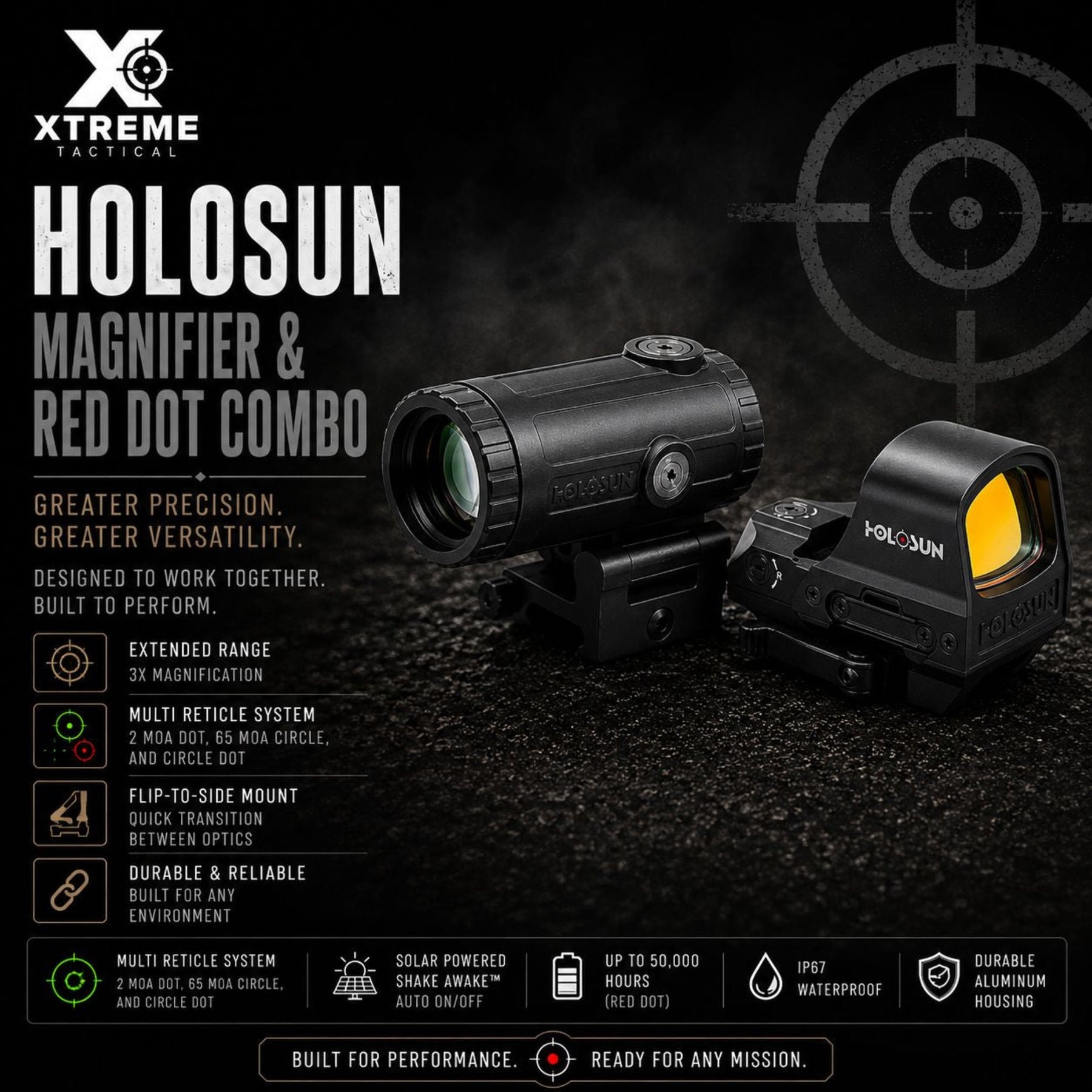 Holosun HS510C red dot sight and HM3X 3x magnifier supplied together as a matched pair