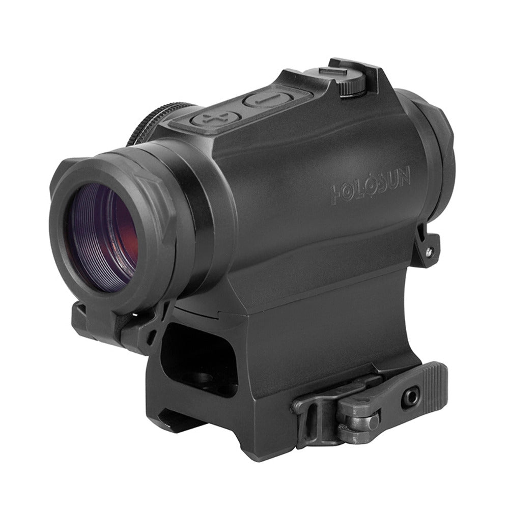 Holosun HS515GM titanium-bodied red dot sight shown together with its QD mount