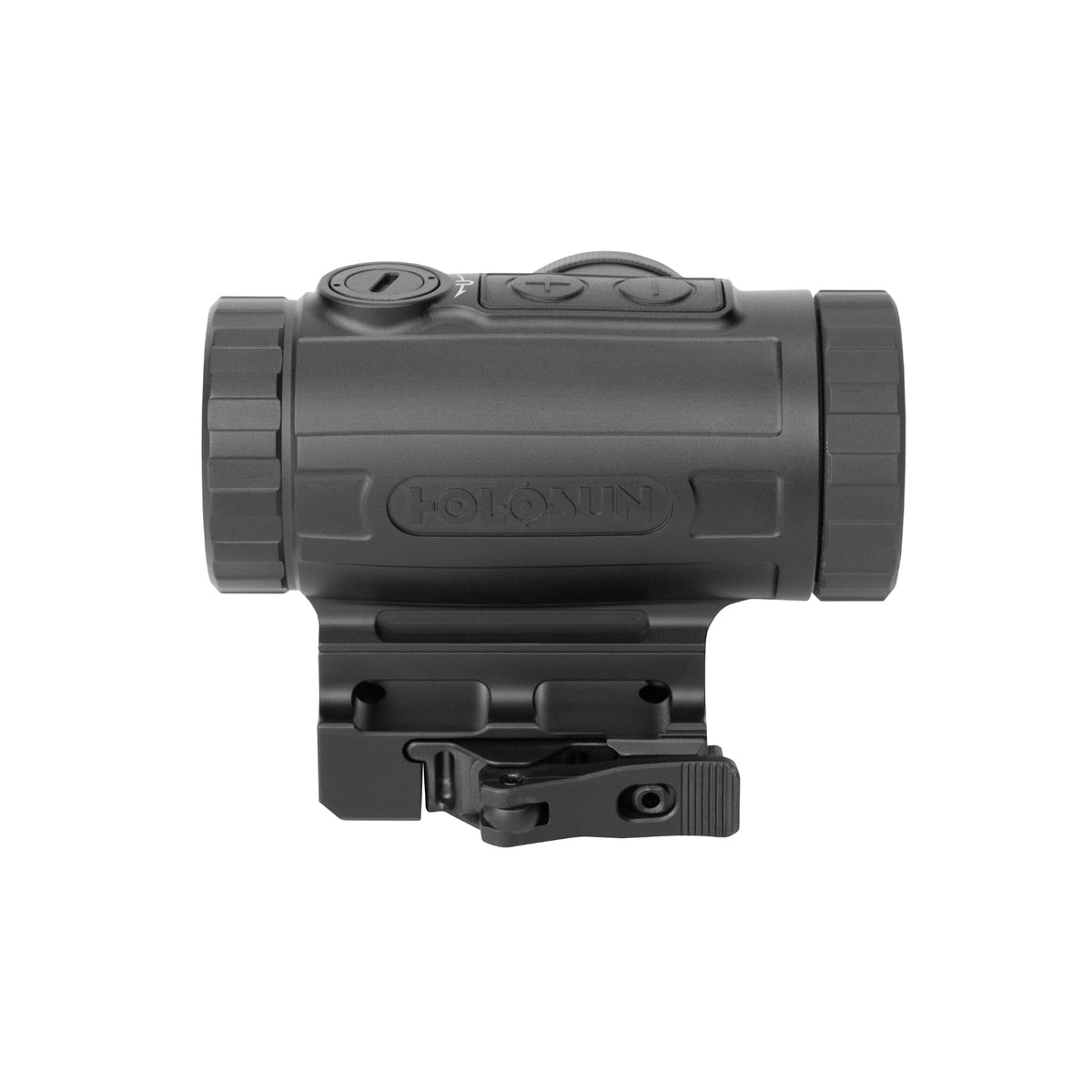 Holosun MP3X prism scope showing the etched reticle that stays usable with the illumination switched off