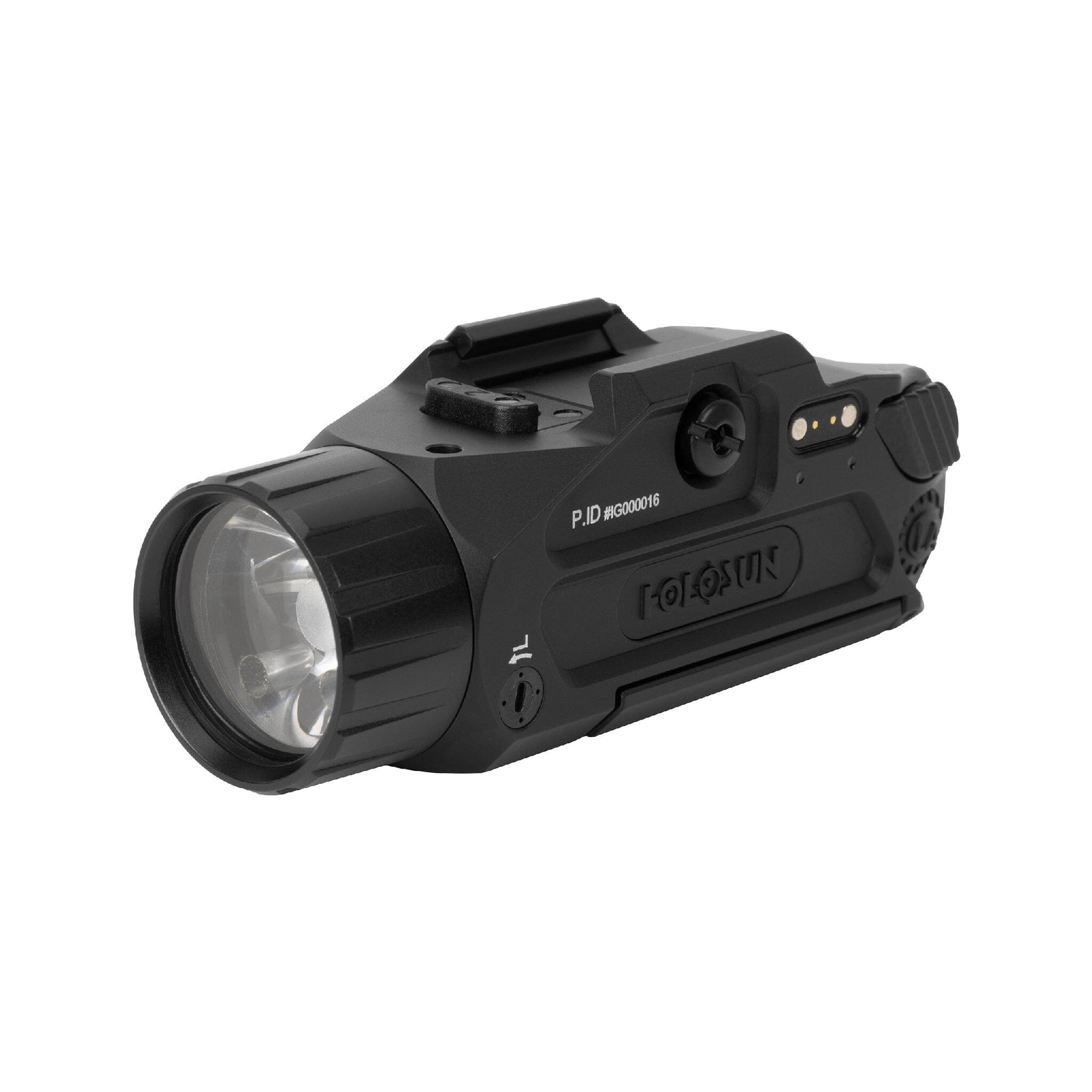 Holosun P.ID Dual weapon light clamping to a pistol accessory rail with its locking clamp