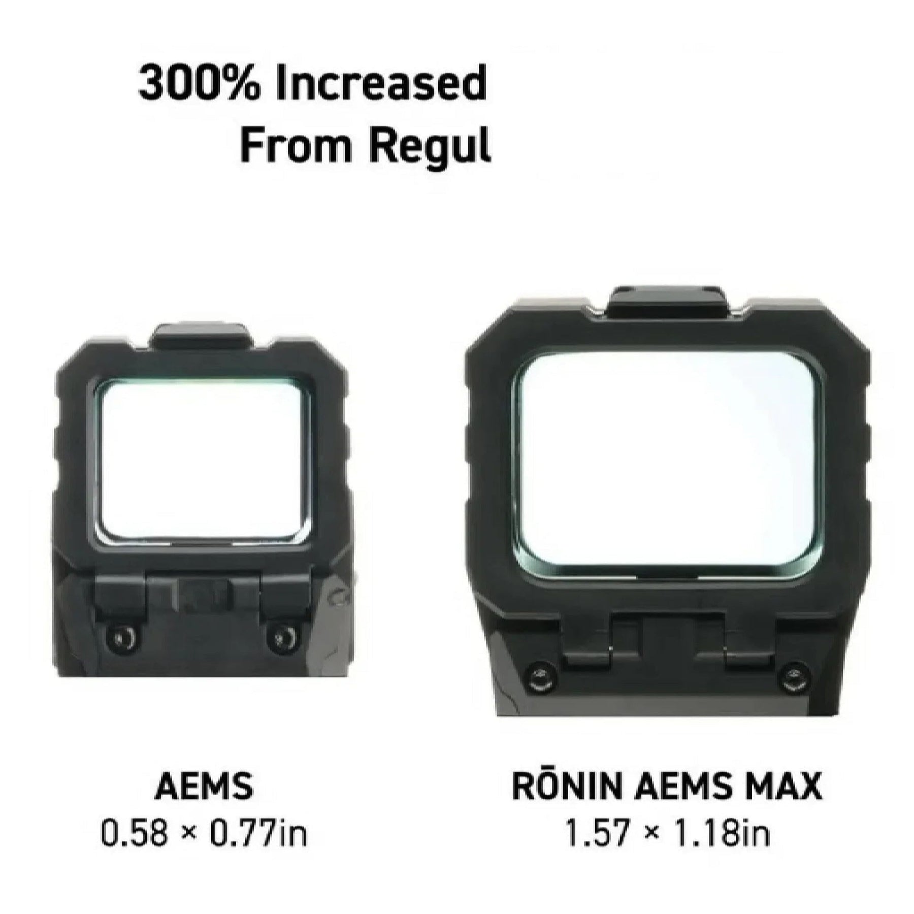 Holosun RONIN AEMS MAX red dot sight showing the 40 x 30mm window used for two-eyes-open shooting