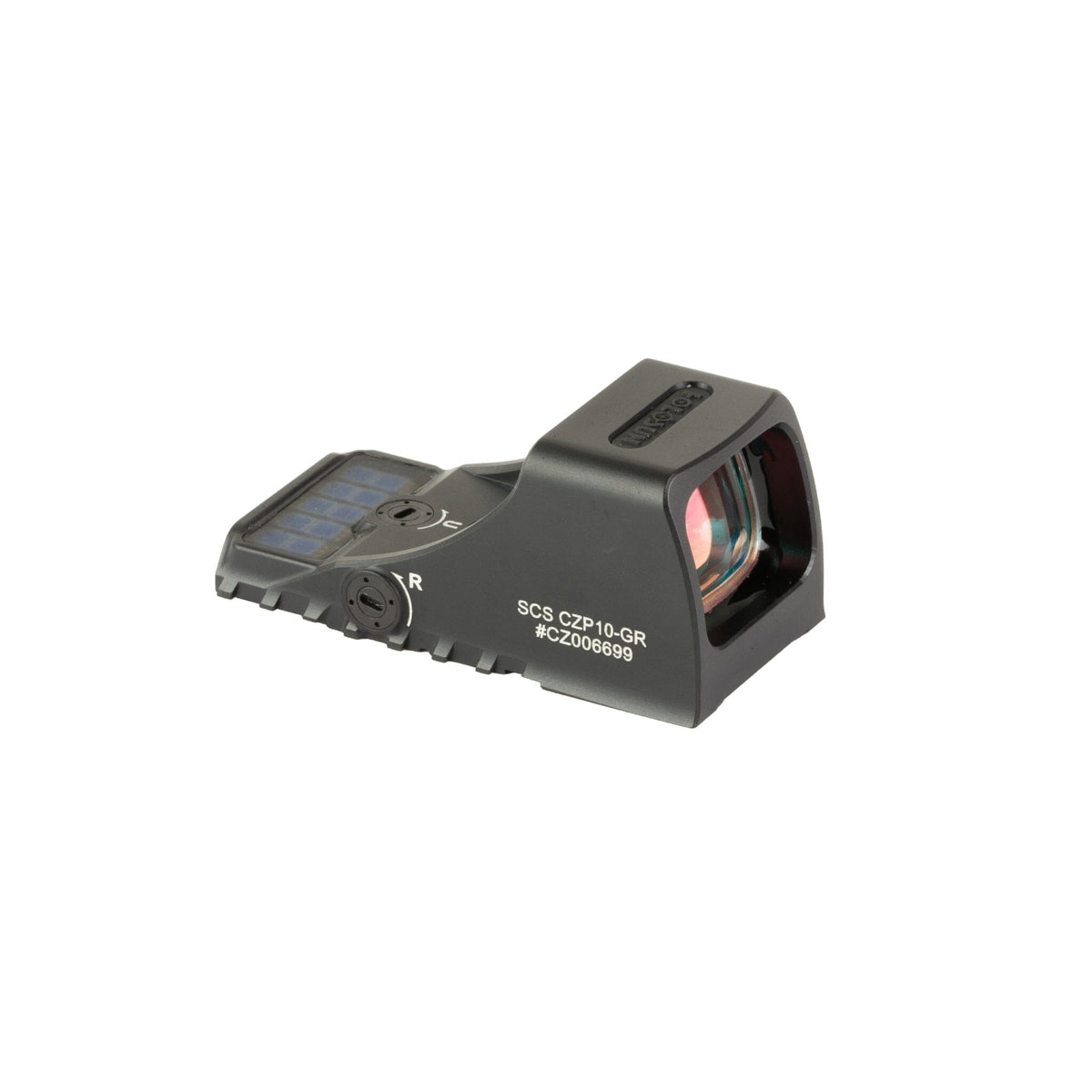 Holosun SCS P10 green dot sight with the solar panel that charges its internal cell