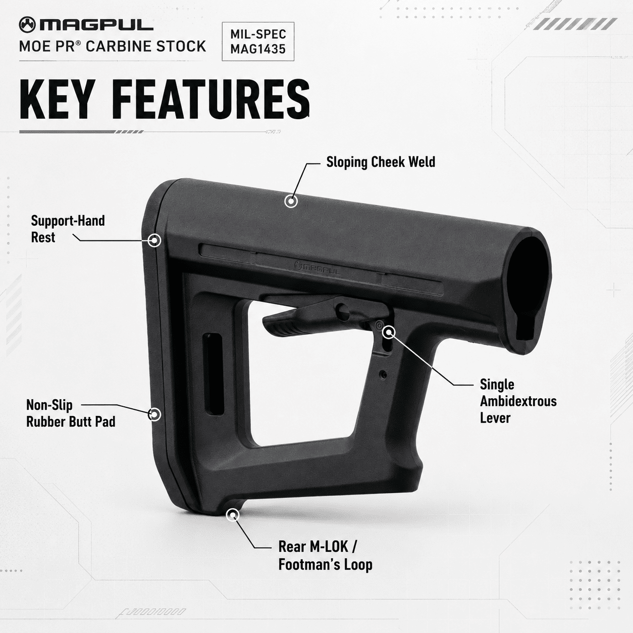 Magpul MOE PR Carbine Stock Mil-Spec for AR15/M4 Rifle Stock Magpul Industries 