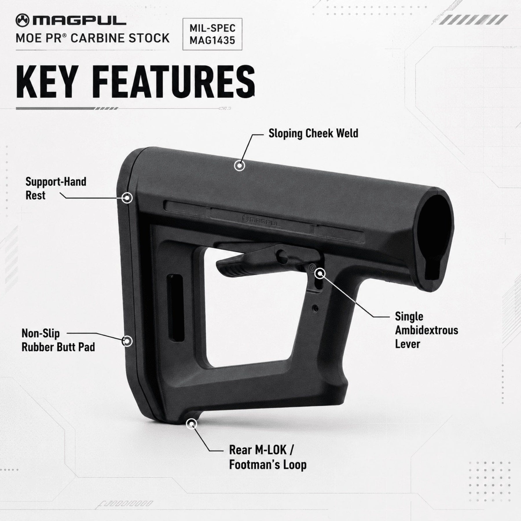 Magpul MOE PR Carbine Stock, adjustable cheek riser AR-15 stock (view 4)