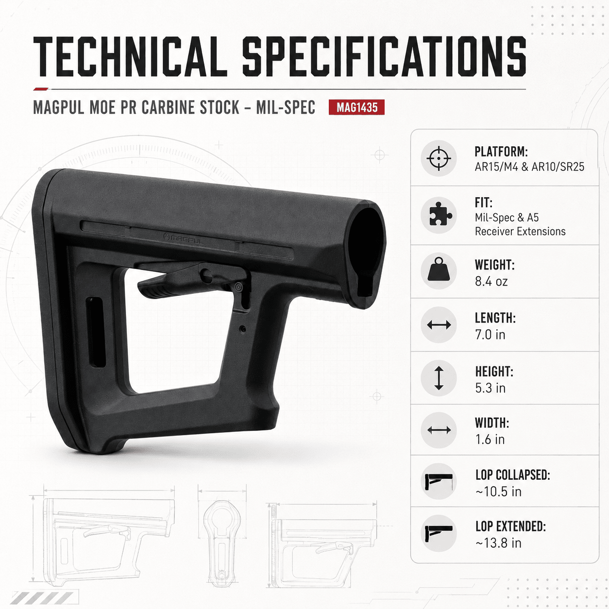 Magpul MOE PR Carbine Stock Mil-Spec for AR15/M4 Rifle Stock Magpul Industries 