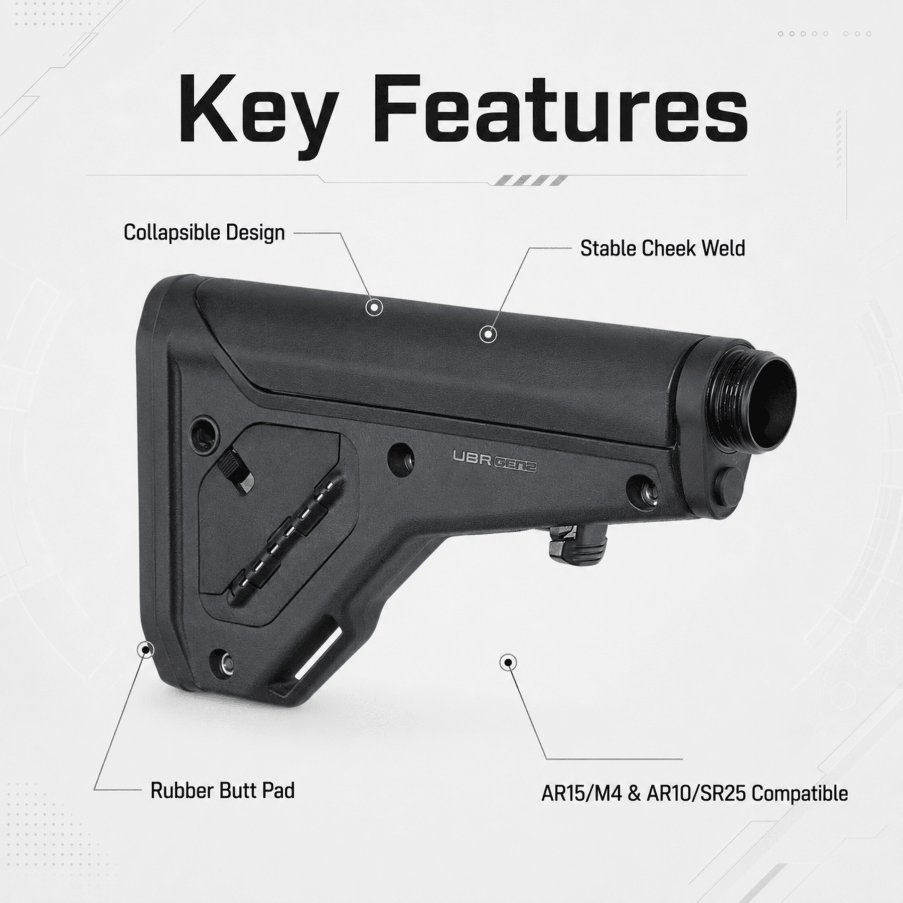 Magpul UBR GEN2 Collapsible Stock, fixed-stock rigidity for AR15 and AR10 (view 7)