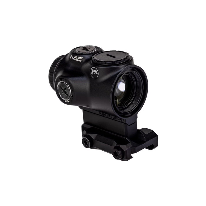 Primary Arms GLx 1X MicroPrism with a red illuminated ACSS Cyclops reticle at true 1x