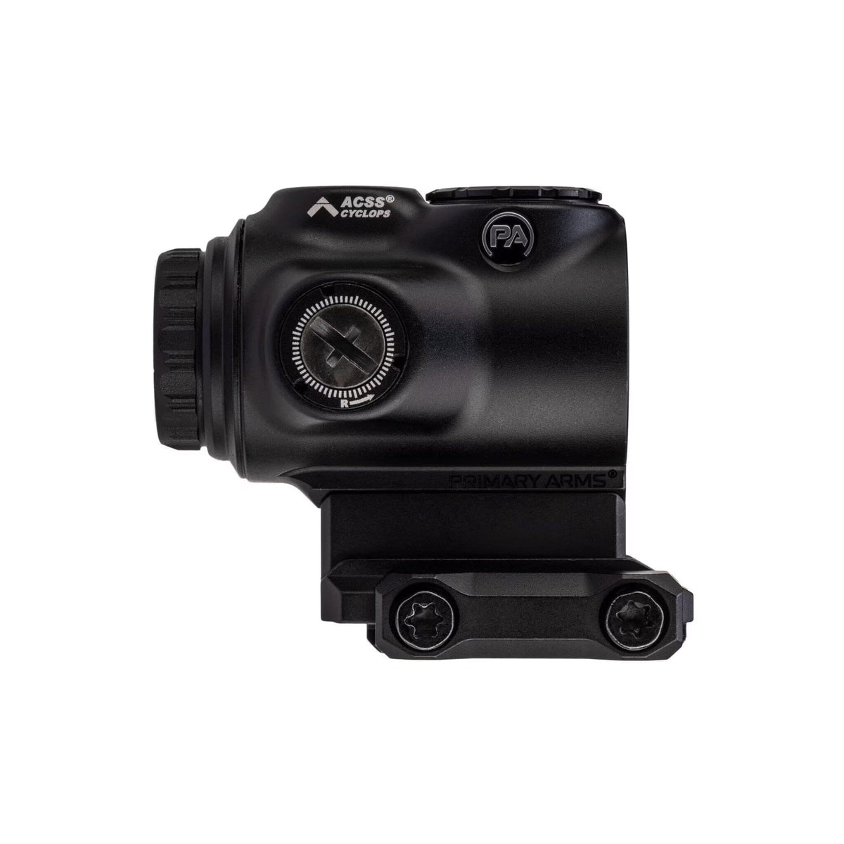 Primary Arms GLx 1X MicroPrism scope on its modular Trijicon Mini-ACOG pattern mount