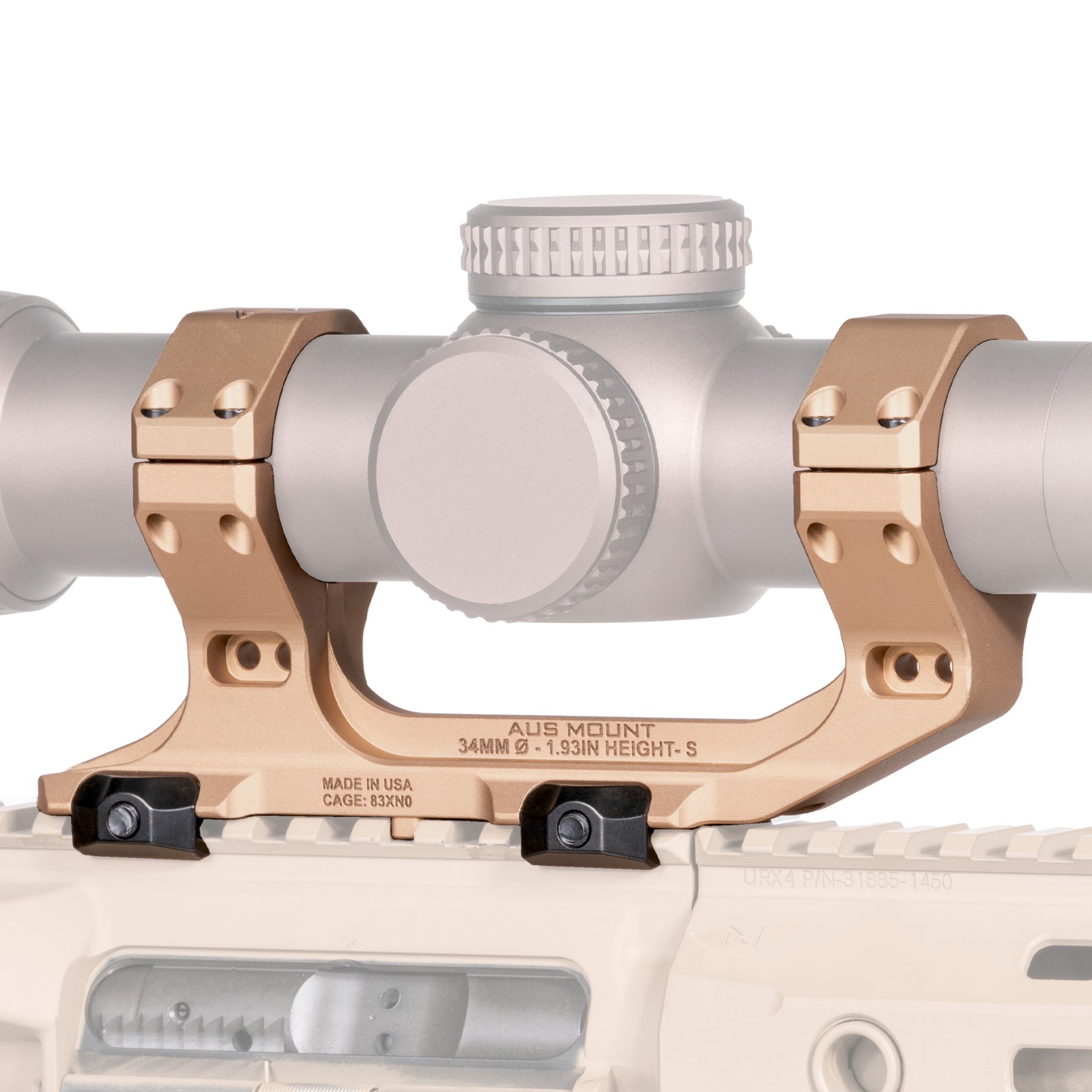 Reptilia AUS one-piece 34mm scope mount, 1.93 in. bore height, in Flat Dark Earth Anodized