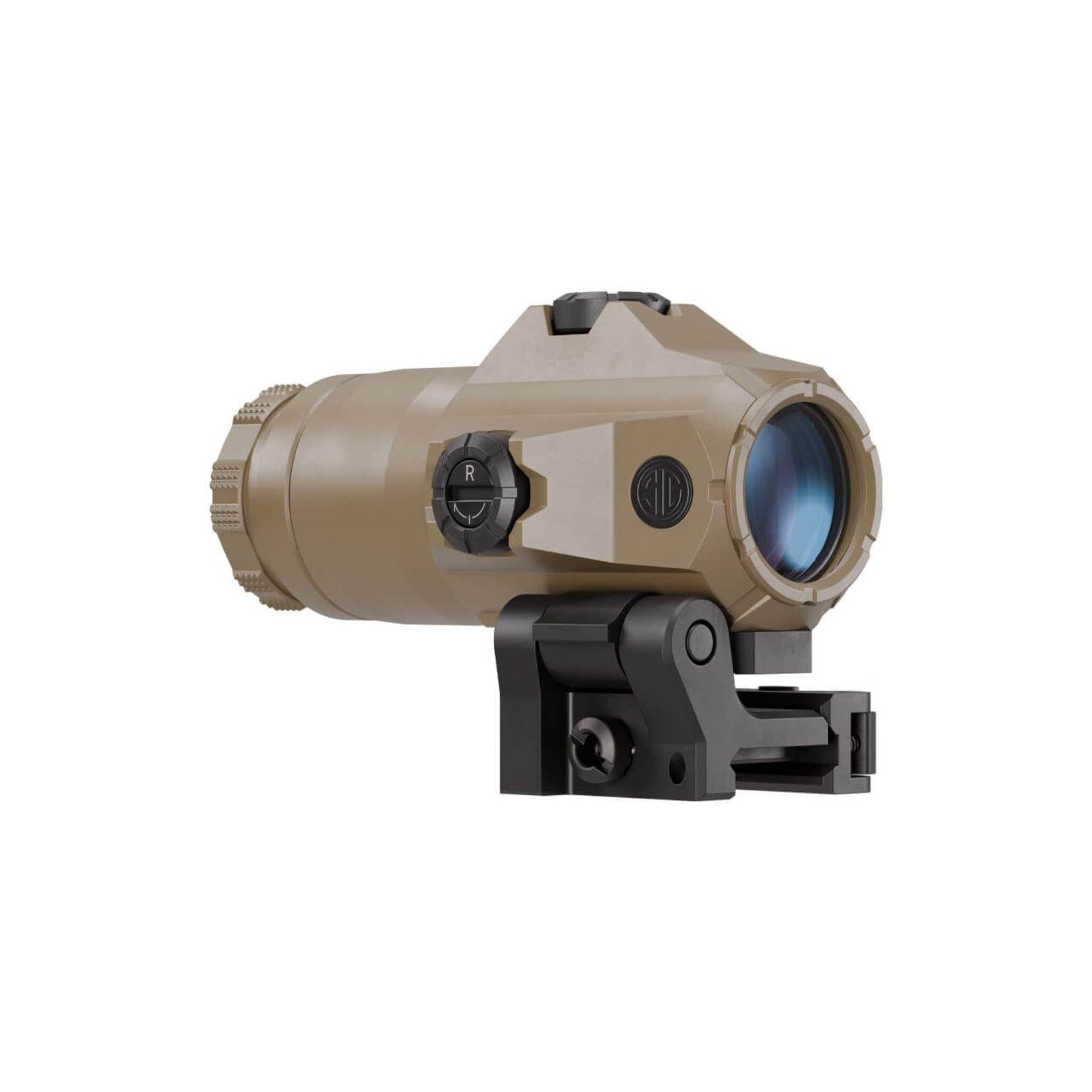 SIG Sauer JULIET4 4x magnifier in Flat Dark Earth flipped to the side to return the rifle to 1x