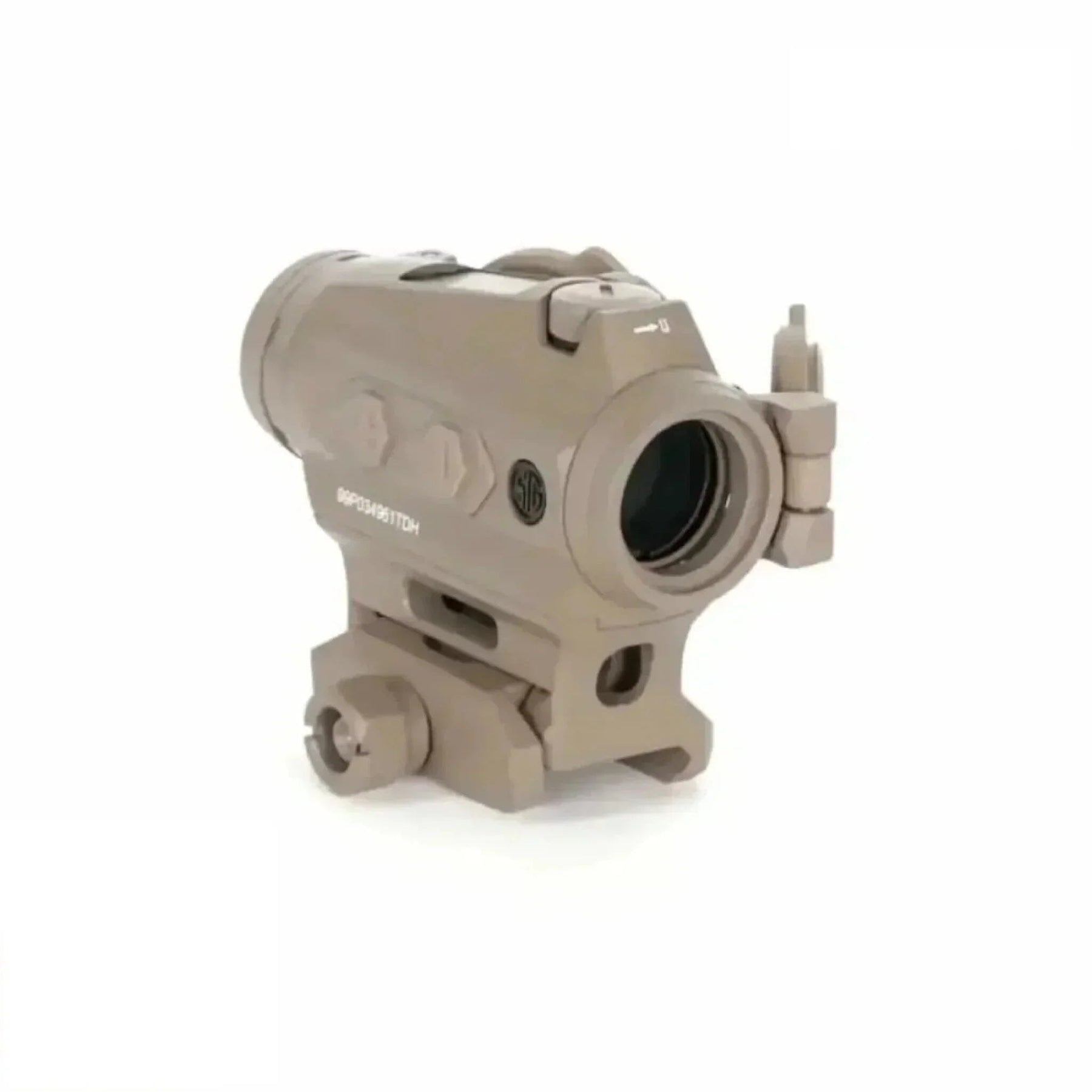 SIG Sauer ROMEO4T FDE red dot sight showing the capped windage and elevation turrets