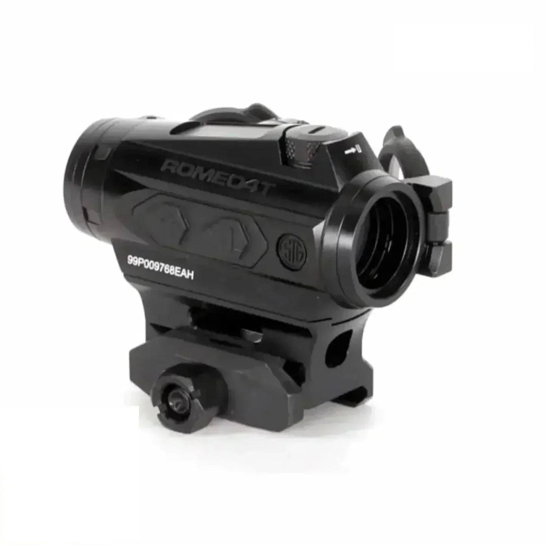 SIG Sauer ROMEO4T red dot sight showing the windage and elevation turrets at 0.5 MOA per click