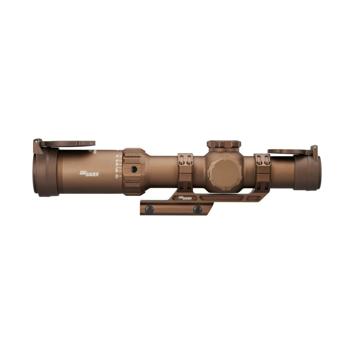 SIG Sauer TANGO-MSR 1-10x26 FFP scope with the reticle illumination dial and capped MOA turrets