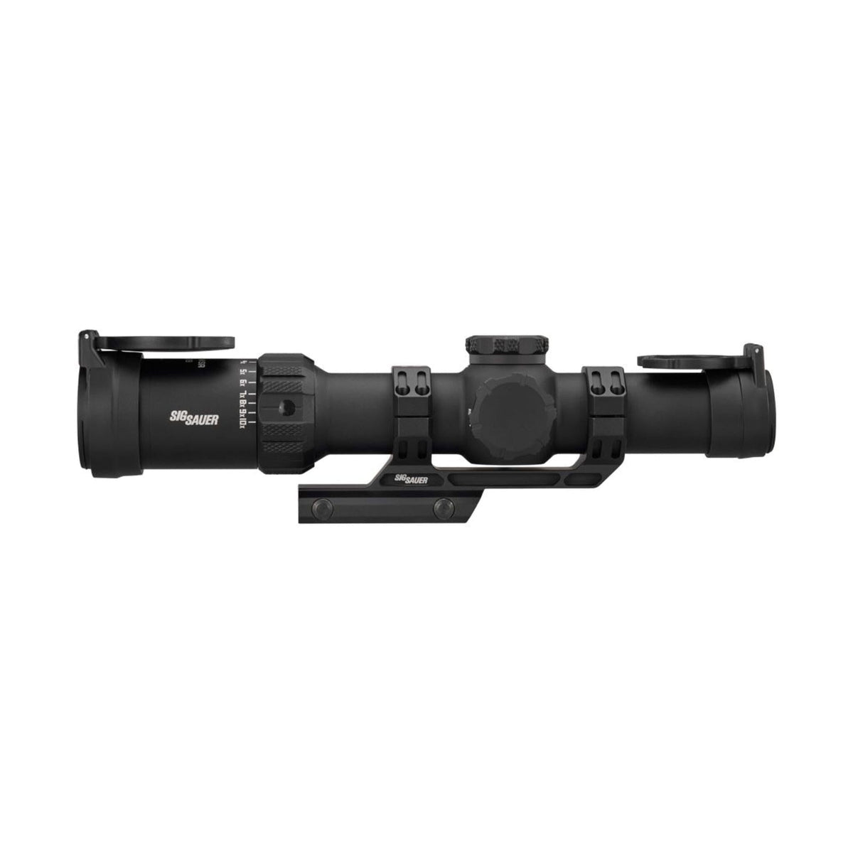 SIG Sauer TANGO-MSR 1-10x28 in black with the illumination brightness dial on the turret housing