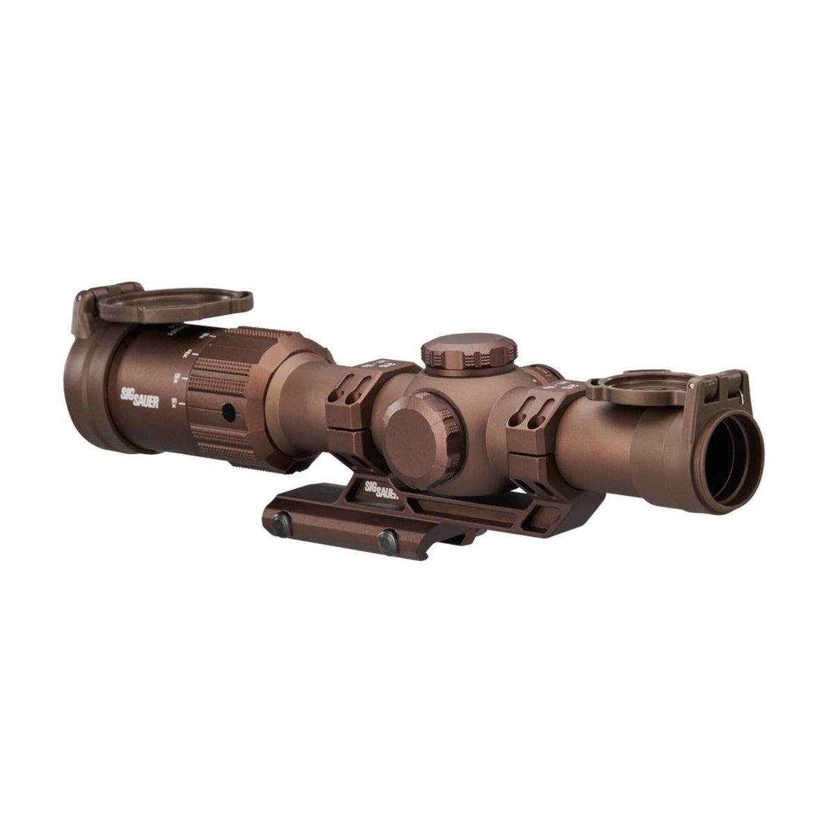 TANGO-MSR 1-6x24 rifle scope in coyote tan showing the 24 mm objective bell
